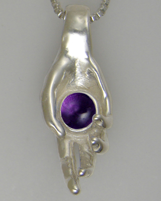 Sterling Silver Healing Hand Pendant With Amethyst